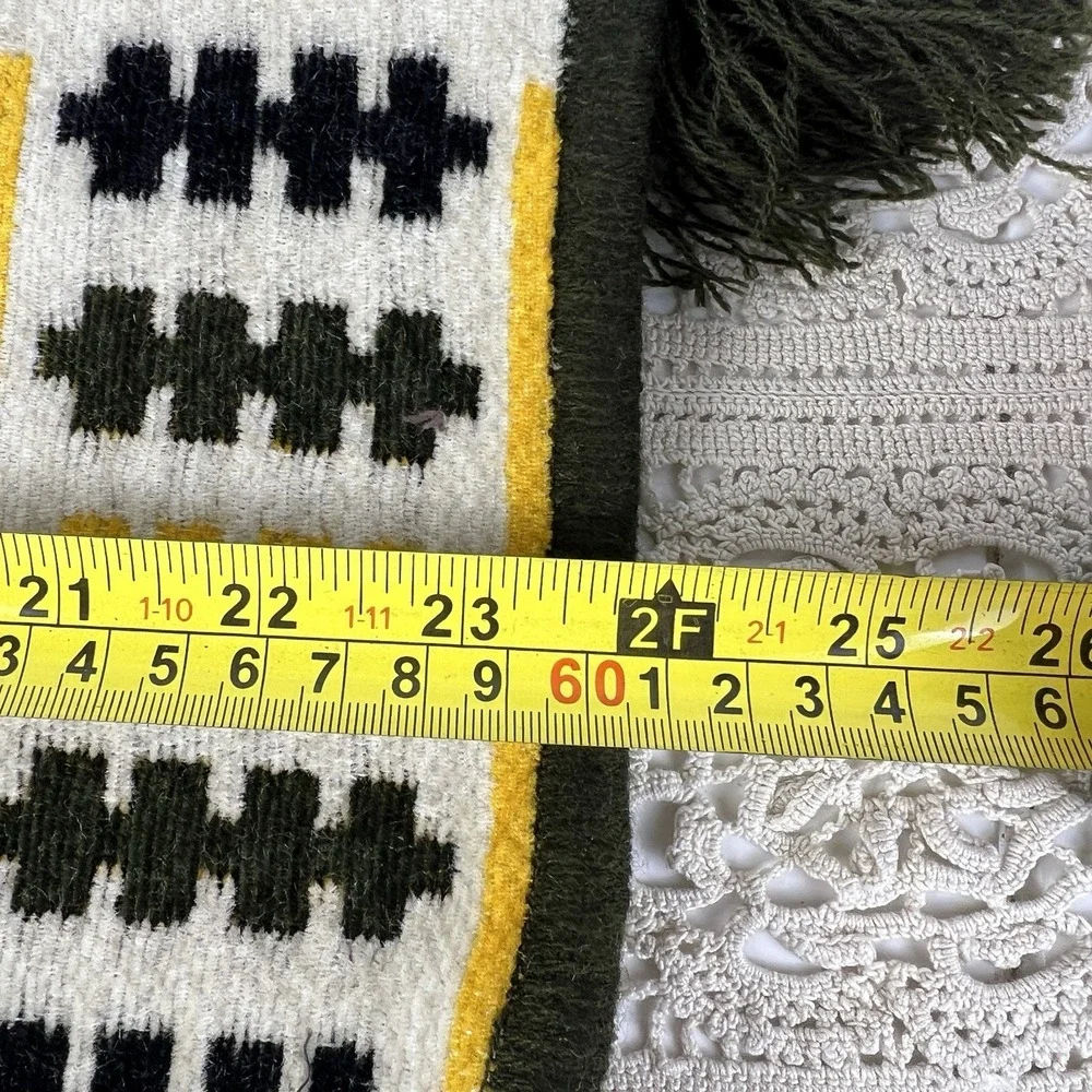 Vintage Syrian Wool Kilim Hanging Wall Pocket Hand Woven Green Gold Tassels 24